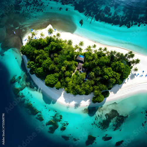 Aerial View of Pristine FZ Tropical Islands amidst Azure Ocean Waters: Untouched Tropical Serenity