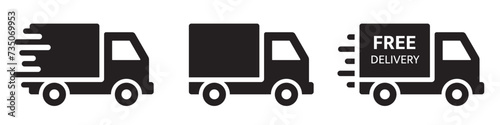 Delivery truck icon set. Shipping, logistic, express delivery, free delivery.