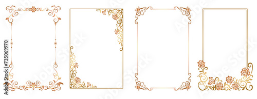 Decorative vintage frames and borders set. Gold photo frame. Wedding and restaurant menu. photo