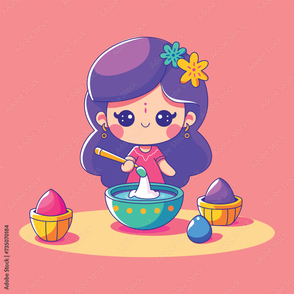 Vector happy girl celebrating holi festival illustration Vector happy girl celebrating holi festival illustration