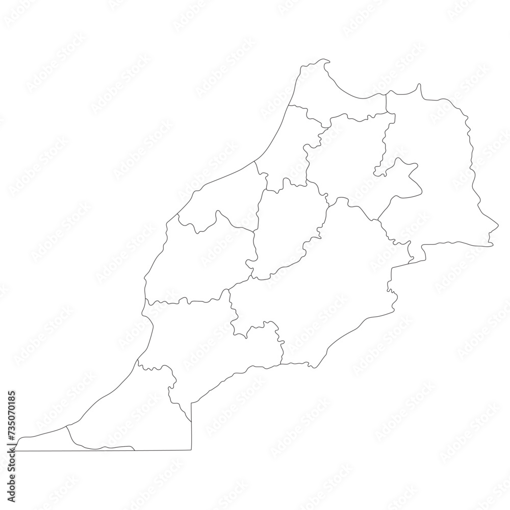 Obraz premium Morocco map. Map of Morocco in administrative provinces in white color