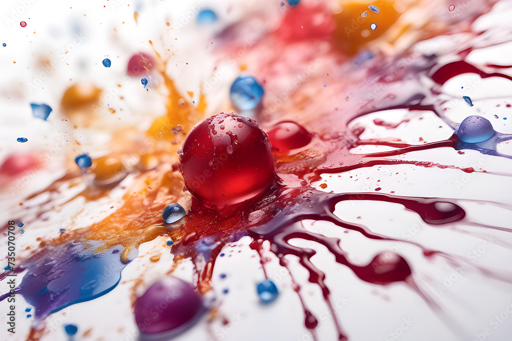 blots, drops of paint in bright colors on a light background, made with brushes for painting walls, large copy space, desktop wallpaper. Colorful wall. Playground AI platform