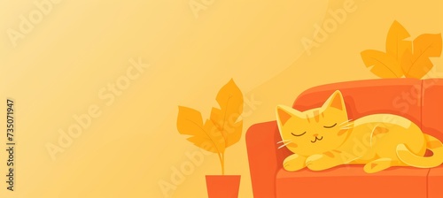 Tranquil tabby cat sleeping on comfortable couch with plenty of room for text or copy space