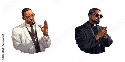 Afro american pastor. Cartoon vector illustration