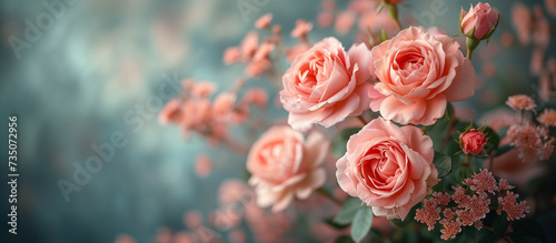 Pink rose flower background. Floral wallpaper, banner. February 14, valentine's day, love, 8 march women's day theme.	
