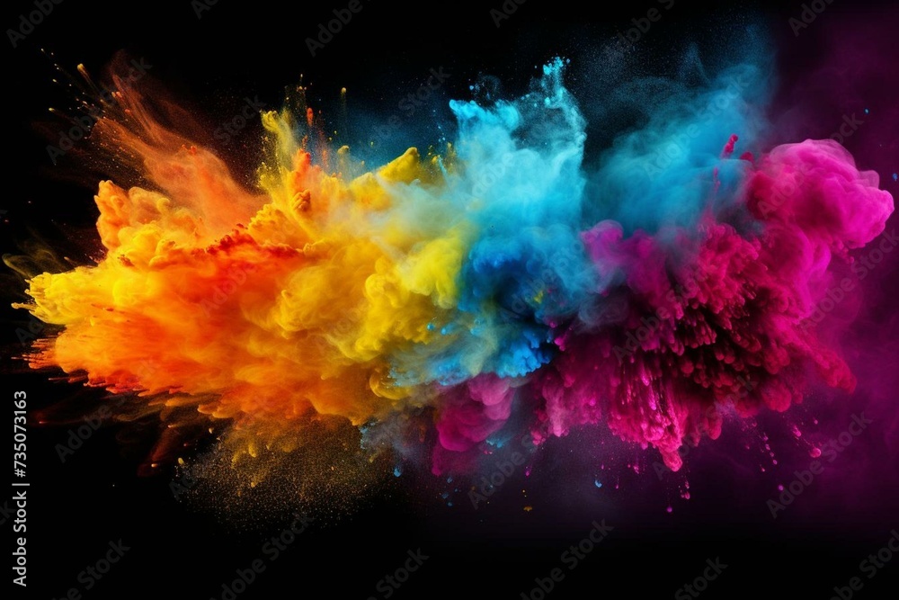 Abstract colorful explosion of powder. Traditional Indian holi festival colors. Generative AI