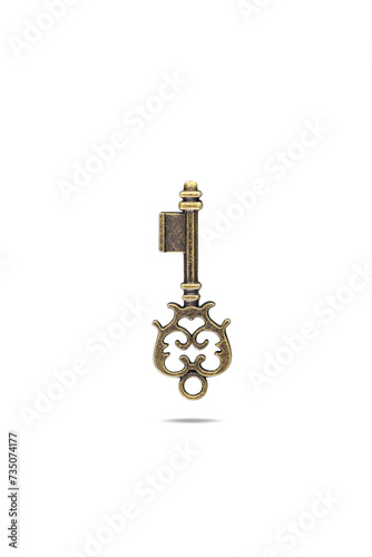 Golden Old key isolated on white background with clipping path.
