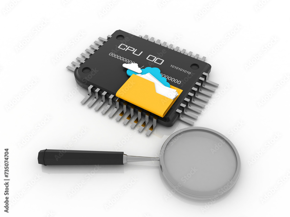 3d illustration cloud folder in computer microchips 3d illustration cloud folder in computer microchips