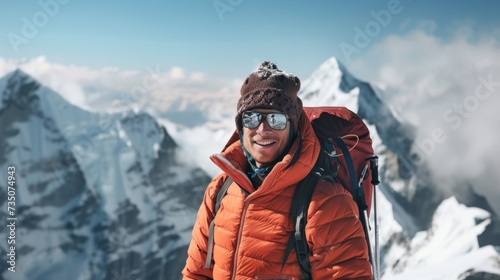 Adventurous Hiker Reaching Mountain Summit AI Generated
