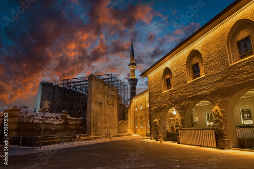Haci Bayram Square is famous with Hacibayram Mosque and Temple of Augustus in Ankara photo
