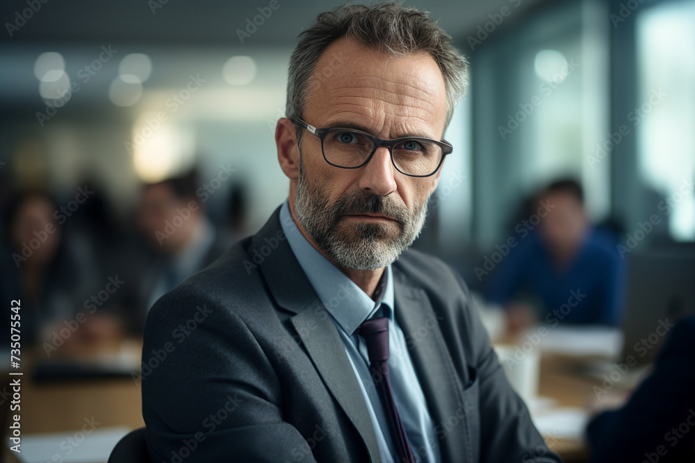 Generative AI picture of handsome successful man working in office on business meeting conference Generative AI picture of handsome successful man working in office on business meeting conference