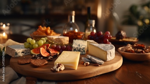 Wooden Table Adorned With Assorted Cheese and Crackers