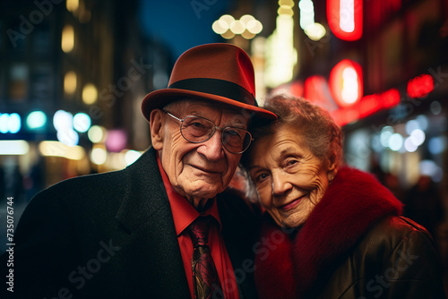 Elderly happy couple enjoying life together styling clothes family portrait Generative AI technology picture image