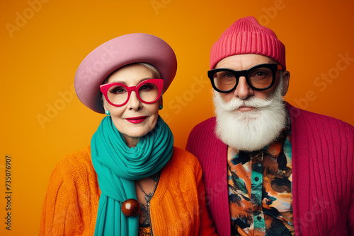 Elderly happy couple enjoying life together styling clothes family portrait Generative AI technology picture image