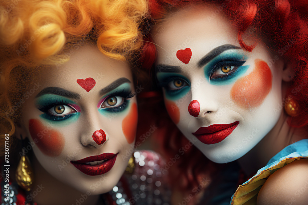 Obraz premium Scary and beautiful circus theme conceptual portrait Generative AI technology man woman performers