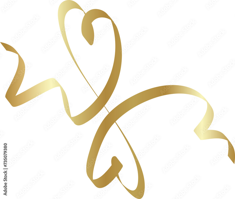 Obraz premium Heart shape golden ribbons, love, valentine, celebration