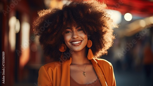 Beautiful african american girl with an afro hairstyle smiling