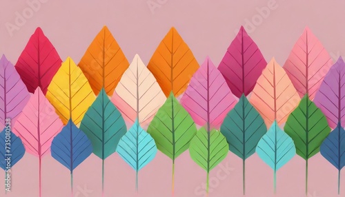 Wzór z kolorowych liści ułożonych na środku różowego tła. Tapeta, tło, ilustracja