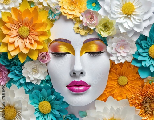 Women s faces surrounded by colorful flowers