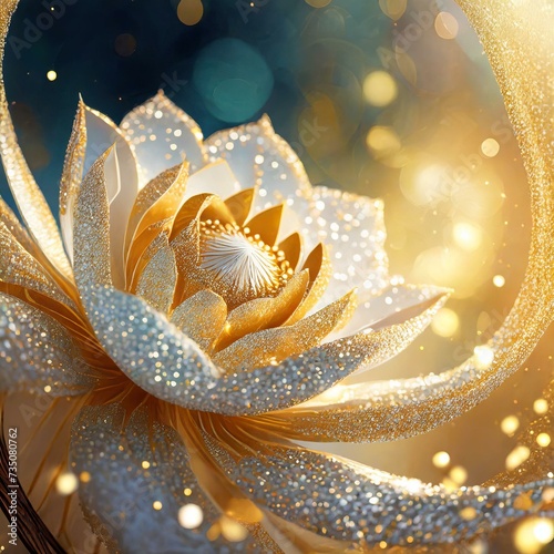Abstrakcyjny srebrno-złoty kwiat . Tło grafika