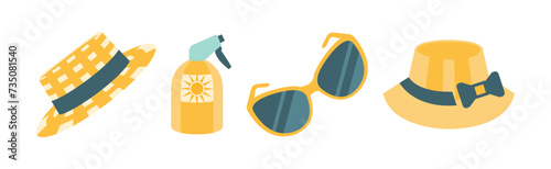 Sun Ultraviolet Protection at Summer Beach Icon Vector Set