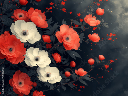 Vibrant Red Florals with Delicate Whites on Moody Background