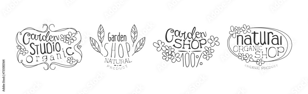 Garden and Floral Shop Hand Drawn Badge and Label Vector Set Garden and Floral Shop Hand Drawn Badge and Label Vector Set