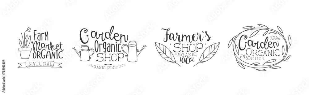 Garden and Floral Shop Hand Drawn Badge and Label Vector Set Garden and Floral Shop Hand Drawn Badge and Label Vector Set