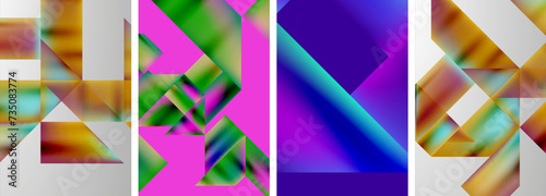 Set of colorful geometric posters - round shapes and circles with fluid color gradients. Abstract backgrounds for wallpaper, business card, cover, poster, banner, brochure, header, website