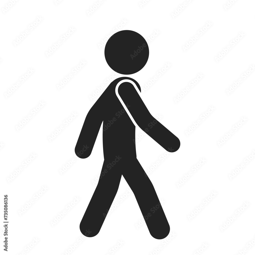 Isolated black pictogram sign of man walking, walk symbol, for cross walk of pedestrian walkway line Isolated black pictogram sign of man walking, walk symbol, for cross walk of pedestrian walkway line
