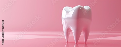 A white tooth' against a pink background, with a motion blur panorama, showcasing a smooth surface.