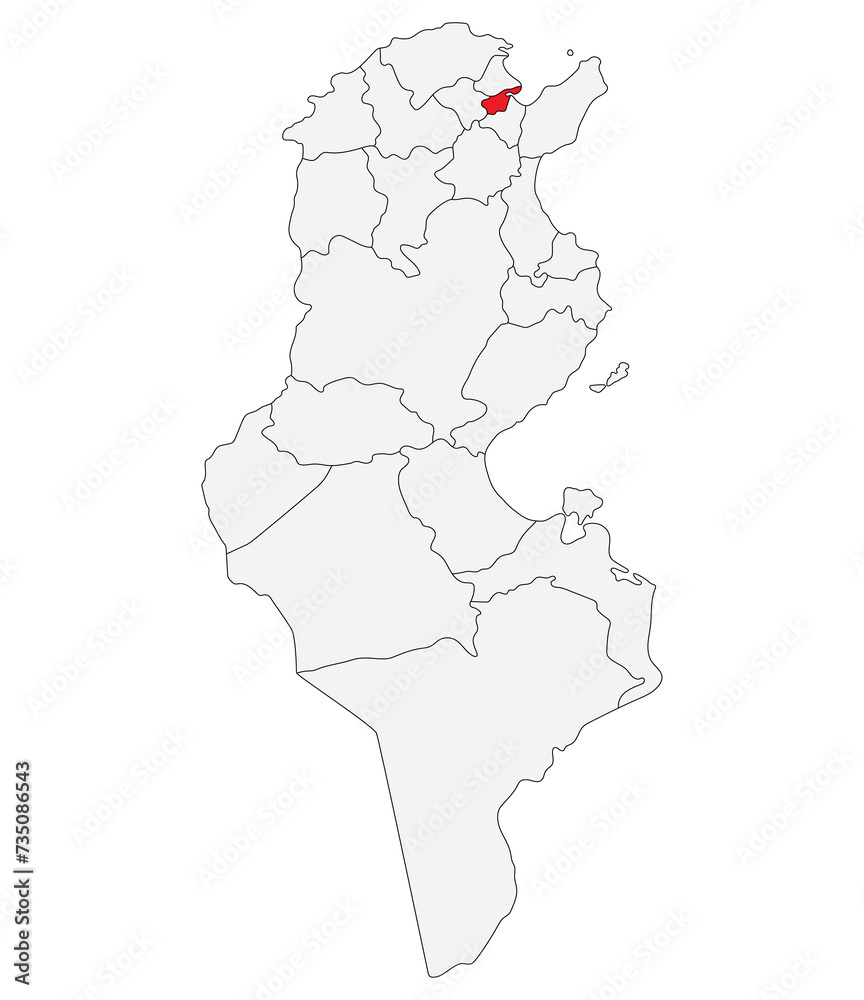 Map of Tunisia with capital city Tunis