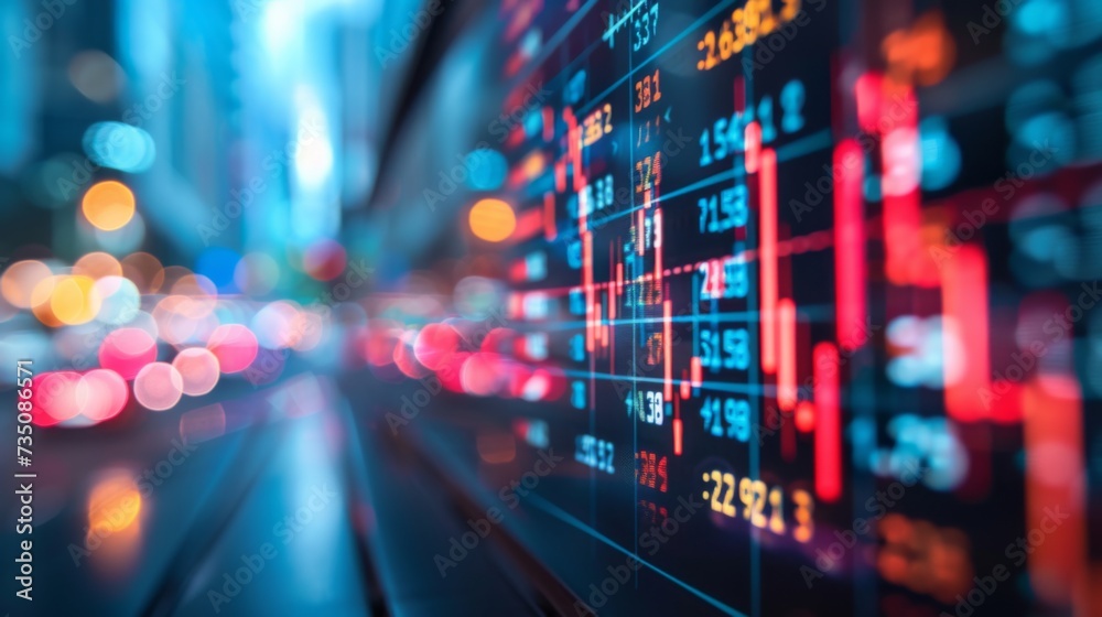Dynamic display of stock market price fluctuations with glowing data points and graphs on a digital screen, symbolizing financial market activity, stock market data visualization on digital display. Dynamic display of stock market price fluctuations with glowing data points and graphs on a digital screen, symbolizing financial market activity, stock market data visualization on digital display.