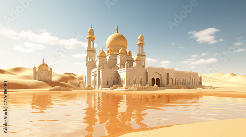 Concept of a Golden Sikh Temple Architecture in Desert Sand.   photo