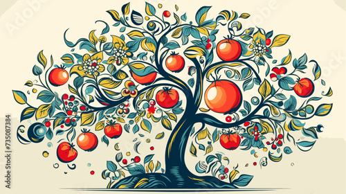 Abstract fruit tree with blossoms and fruits  representing orchards and fruit cultivation. simple Vector Illustration art simple minimalist illustration creative