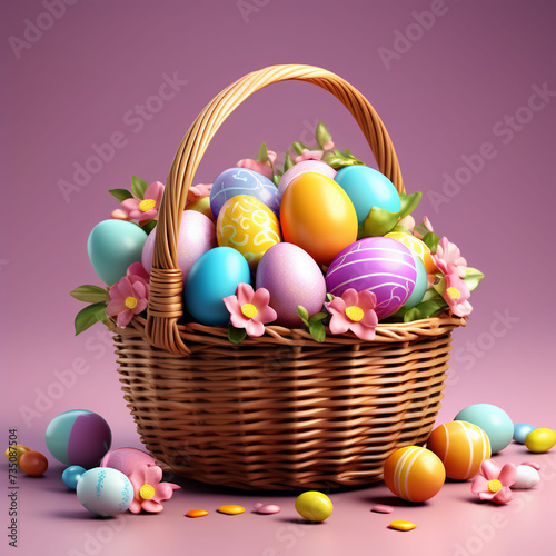 Easter Eggs Basket On Background HD, Background, Illustrations