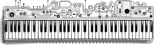 Abstract keyboard keys with musical symbols  representing the versatility of electronic keyboards. simple Vector Illustration art simple minimalist illustration creative
