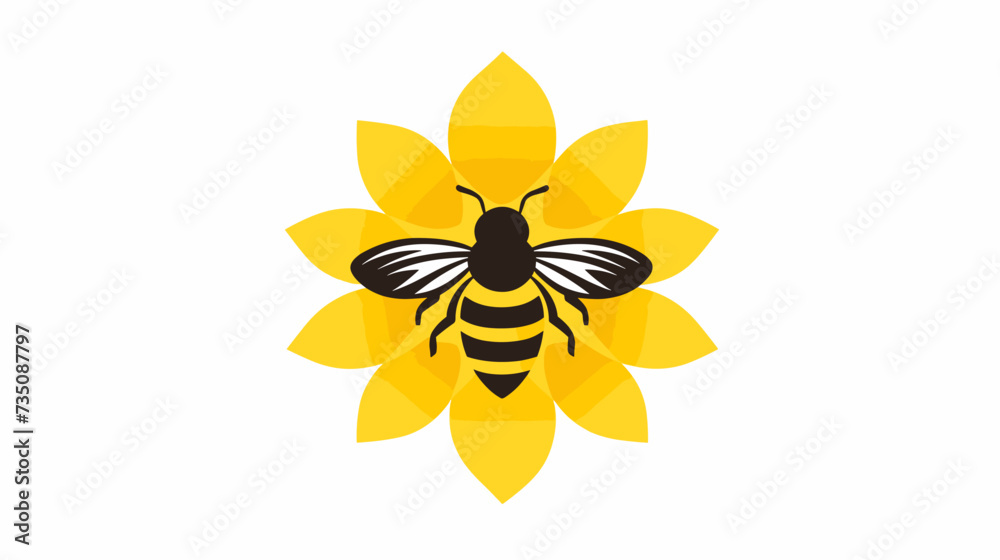 Abstract sunflower with a bee  symbolizing pollination and biodiversity in farming. simple Vector Illustration art simple minimalist illustration creative