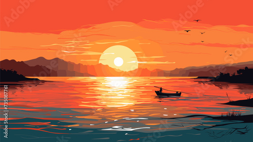 Abstract romantic sunset or sunrise scene  symbolizing the beginning of a lifelong commitment. simple Vector Illustration art simple minimalist illustration creative