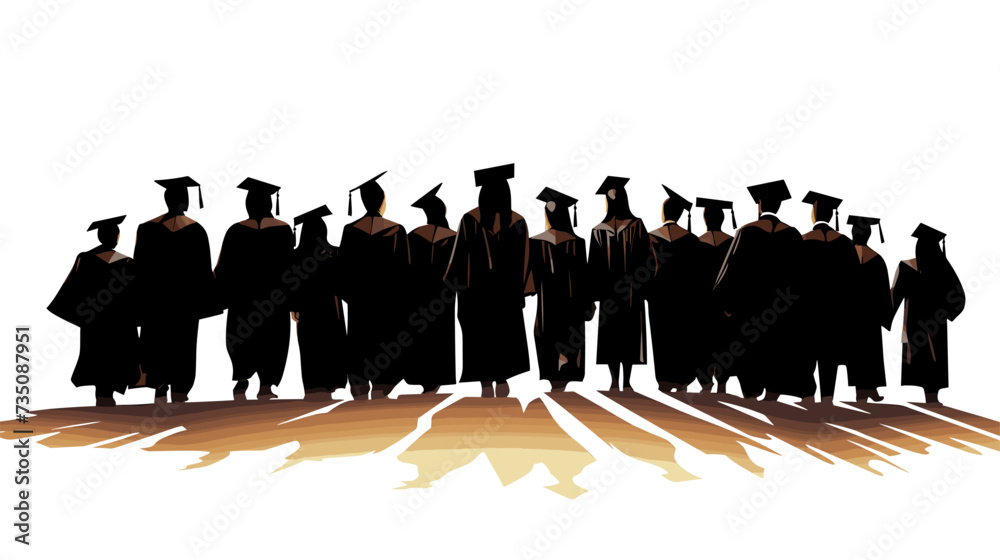 Silhouette of students in graduation gowns and mortarboards  symbolizing academic success. simple Vector Illustration art simple minimalist illustration creative - obrazy, fototapety, plakaty 