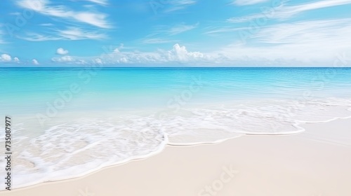 Panorama of beautiful white sand beach and turquoise water in Maldives  summer vacation  beach background.. Waves of the sea on the sandy beach