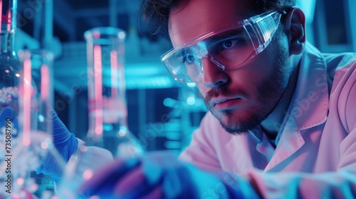 Medical Science Laboratory: Handsome Latin Scientist Analysing Samples and Uses Microscope, Looking at Camera and Smiling Charmingly. Young Biotechnology Specialist