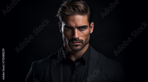 Portrait od handsome man in studio on dark background