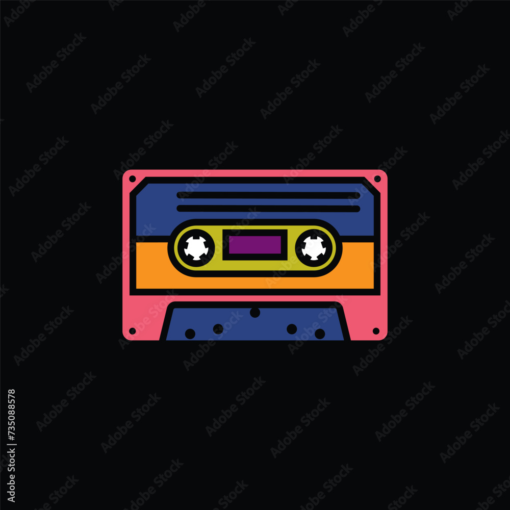 Original vector illustration. The contour icon of a retro audio cassette.