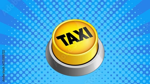Yellow taxi button on white background concept Video animation. Hand drawn in a cartoon style. High quality 4k footage