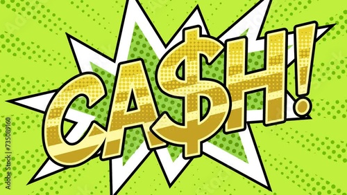 Cash word pop art retro cartoon video animation. Conceptual. High quality 4k footage