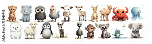 Adorable Collection of Illustrated Baby Animals and Mythical Creatures in a Soft and Appealing