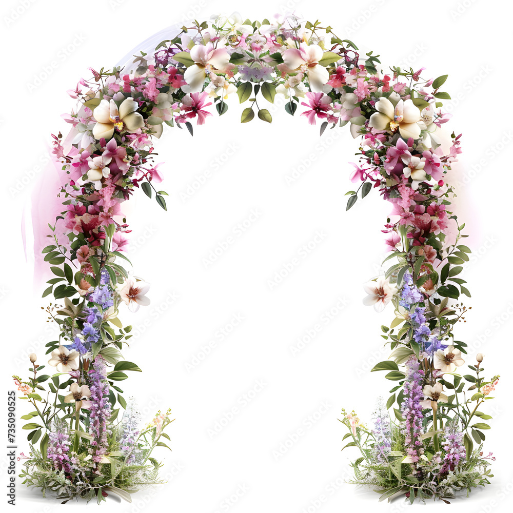 Beautiful wedding flower arch, isolated in white background  