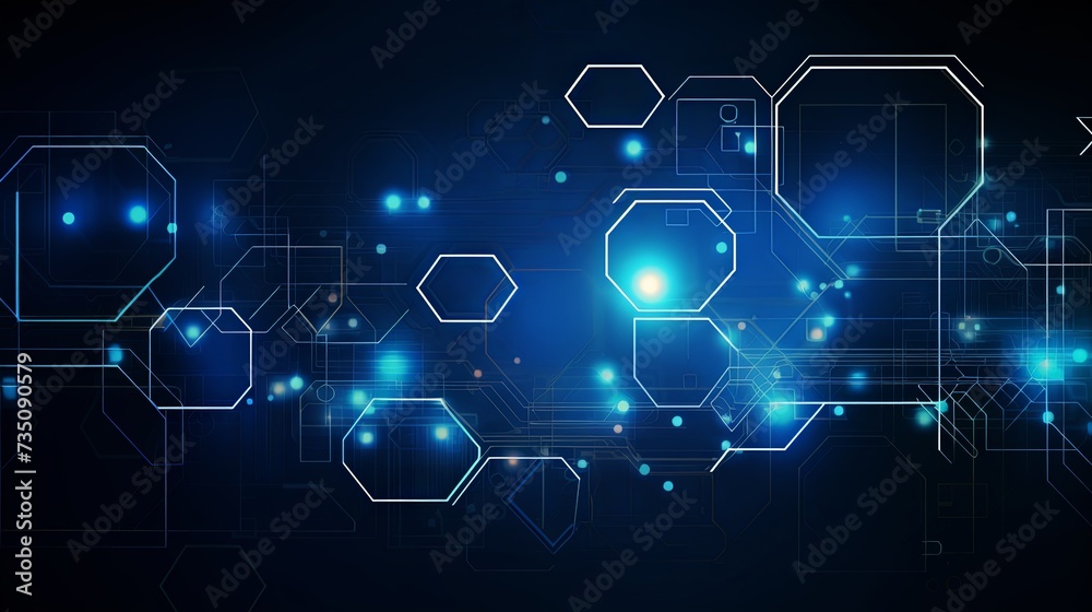 illustration Abstract futuristic hexagons and circuit board, high computer technology, innovation communication concept. Dark blue color background