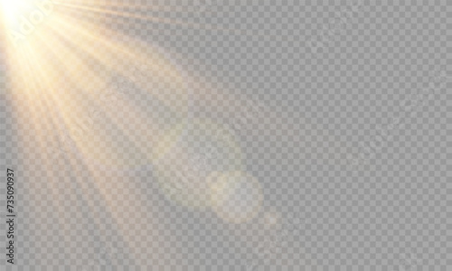 Light Vector with Sun Glare. Sun, Sunrays, and Glare in PNG Format. Gold Flare and Glare.	
